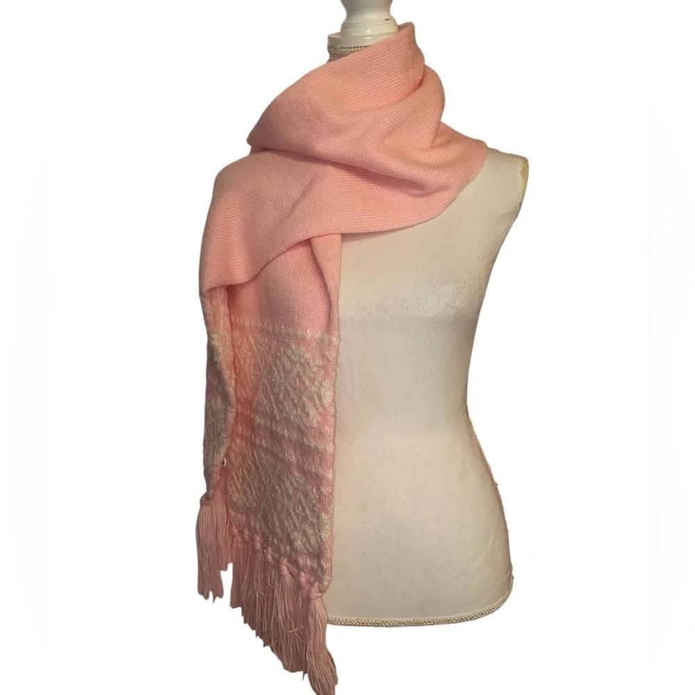 KNIT SCARF Winter Scarf Snowflake Design in Bubblegum Pink 62” x 9”